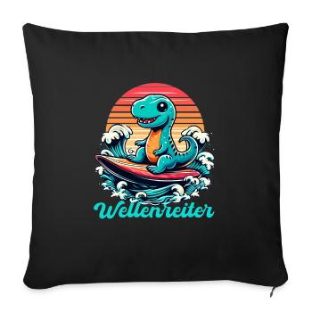 Mignon T-Rex Surfer Surfer Cadeau de surf - Housse de coussin décorative 45 x 45 cm - noir - Devant