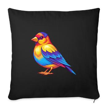 Chardonneret coloré Kawaii Dessin animé Personnage Oiseau - Housse de coussin décorative 45 x 45 cm - noir - Devant