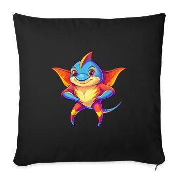 Stingray Buntes Kawaii Cartoon Meerestier - Sofakissenbezug 45 x 45 cm - Schwarz - Vorne