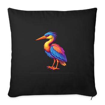 Héron coloré Kawaii dessin animé Personnage Oiseau - Housse de coussin décorative 45 x 45 cm - noir - Devant