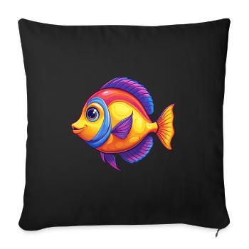 Gelber Tang Buntes Kawaii Cartoon Meerestier - Sofakissenbezug 45 x 45 cm - Schwarz - Vorne
