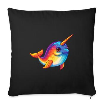 Narwhal Colorful Kawaii Cartoon Sea Animal - Sofa pillowcase 17,3'' x 17,3'' (45 x 45 cm) - black - Front
