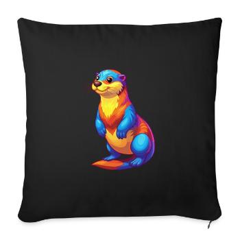 Loutre de mer Coloré Kawaii Dessin animé Animal marin - Housse de coussin décorative 45 x 45 cm - noir - Devant