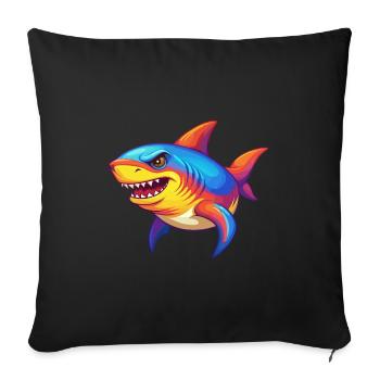 requin coloré kawaii dessin animé animal marin - Housse de coussin décorative 45 x 45 cm - noir - Devant