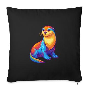 Loutre de mer Coloré Kawaii Dessin animé Animal marin - Housse de coussin décorative 45 x 45 cm - noir - Devant