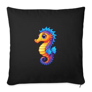Hippocampe pygmée Coloré Kawaii Dessin animé Animal marin - Housse de coussin décorative 45 x 45 cm - noir - Devant