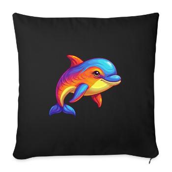 Bottlenose Whale Colorful Kawaii Cartoon Clipart - Sofa pillowcase 17,3'' x 17,3'' (45 x 45 cm) - black - Front