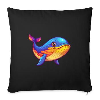 baleine bleue coloré kawaii dessin animé animal marin - Housse de coussin décorative 45 x 45 cm - noir - Devant
