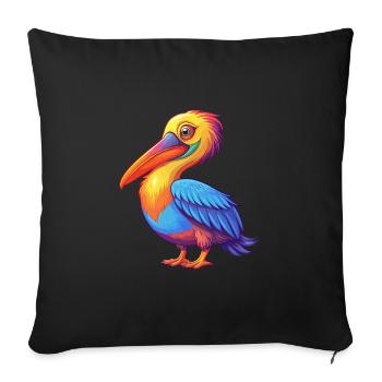 Pélican coloré Kawaii dessin animé Personnage Oiseau - Housse de coussin décorative 45 x 45 cm - noir - Devant