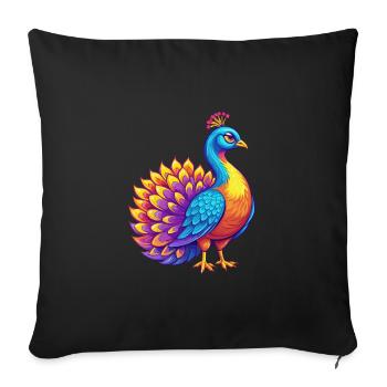 Peacock Colorful Kawaii Cartoon Character Bird - Sofa pillowcase 17,3'' x 17,3'' (45 x 45 cm) - black - Front