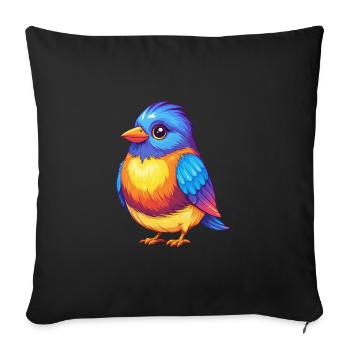 Fink, bunter Kawaii, Zeichentrickfigur, Vogel - Sofakissenbezug 45 x 45 cm - Schwarz - Vorne