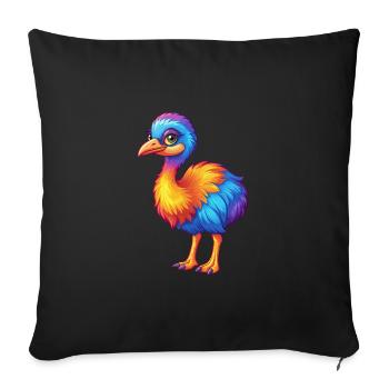 émeu coloré kawaii dessin animé personnage oiseau - Housse de coussin décorative 45 x 45 cm - noir - Devant