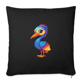 grue coloré kawaii dessin animé personnage oiseau - Housse de coussin décorative 45 x 45 cm - noir - Devant