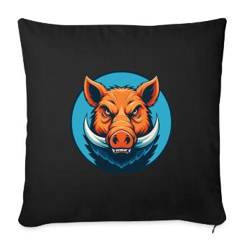 sanglier mignon kawaii dessin animé clipart animal animal de compagnie logo - Housse de coussin décorative 45 x 45 cm - noir - Devant