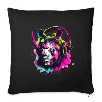 Rhino Rhinos Tête de rhinocéros avec casque - Housse de coussin décorative 45 x 45 cm - noir - Devant