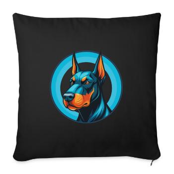 Dobermann chien mignon kawaii dessin animé animal de compagnie logo - Housse de coussin décorative 45 x 45 cm - noir - Devant
