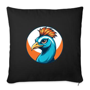 Peacock Cute Funny Kawaii Cartoon Animal Pet Logo - Sofa pillowcase 17,3'' x 17,3'' (45 x 45 cm) - black - Front