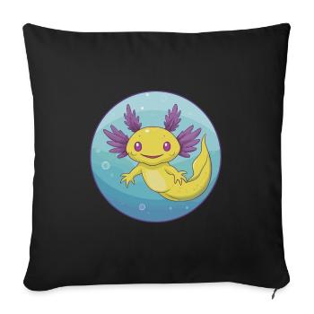 axolotl mignon kawaii dessin animé clipart animal de compagnie - Housse de coussin décorative 45 x 45 cm - noir - Devant