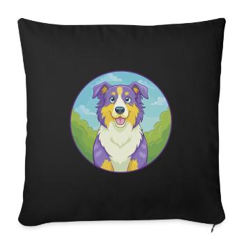 Australian Shepherd Dog Cute Kawaii Cartoon Animal - Sofa pillowcase 17,3'' x 17,3'' (45 x 45 cm) - black - Front