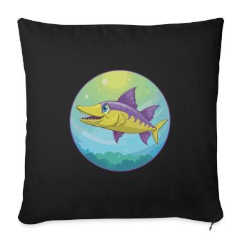 Barracuda mignon Kawaii dessin animé Clipart Animal de compagnie - Housse de coussin décorative 45 x 45 cm - noir - Devant