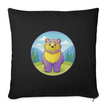 ours mignon kawaii dessin animé clipart animal de compagnie - Housse de coussin décorative 45 x 45 cm - noir - Devant