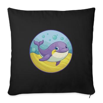 baleine mignon Kawaii dessin animé Clipart Animal de compagnie - Housse de coussin décorative 45 x 45 cm - noir - Devant