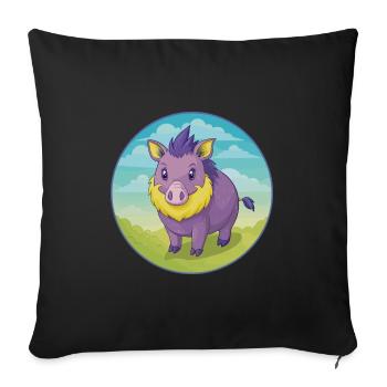 sanglier mignon kawaii dessin animé clipart animal de compagnie - Housse de coussin décorative 45 x 45 cm - noir - Devant