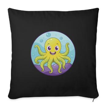 pieuvre mignon kawaii dessin animé clipart animal de compagnie - Housse de coussin décorative 45 x 45 cm - noir - Devant