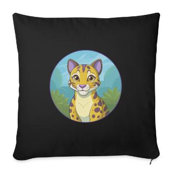 Ocelot Cute Kawaii Cartoon Clipart Animal Pet - Sofa pillowcase 17,3'' x 17,3'' (45 x 45 cm) - black - Front