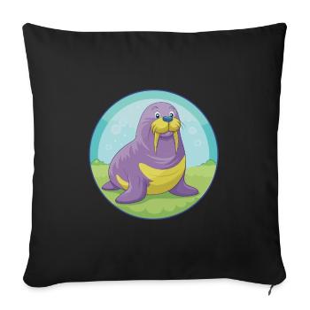 Walrus Cute Kawaii Cartoon Clipart Animal Pet - Sofa pillowcase 17,3'' x 17,3'' (45 x 45 cm) - black - Front