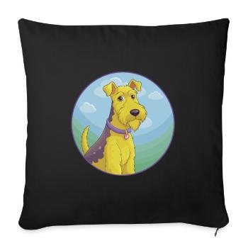 Airedale Terrier Chien Mignon Kawaii Dessin Animé Animal - Housse de coussin décorative 45 x 45 cm - noir - Devant