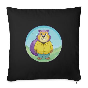 Beaver Cute Kawaii Cartoon Clipart Animal Pet - Sofa pillowcase 17,3'' x 17,3'' (45 x 45 cm) - black - Front
