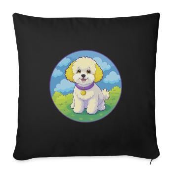 Bichon frisé chien mignon drôle Kawaii dessin animé Animal - Housse de coussin décorative 45 x 45 cm - noir - Devant