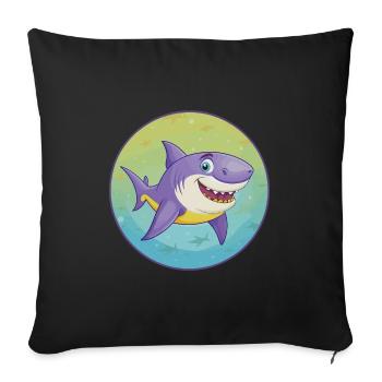 requin mignon kawaii dessin animé clipart animal de compagnie - Housse de coussin décorative 45 x 45 cm - noir - Devant