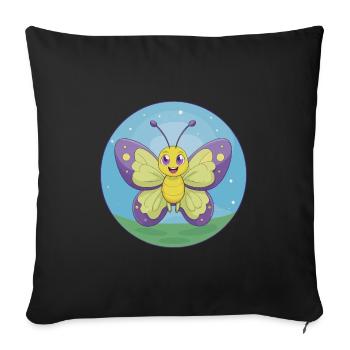 papillon mignon kawaii dessin animé clipart animal de compagnie - Housse de coussin décorative 45 x 45 cm - noir - Devant