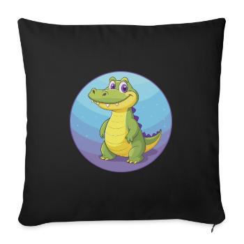 Crocodile Mignon Kawaii Dessin animé Clipart Animal de compagnie - Housse de coussin décorative 45 x 45 cm - noir - Devant