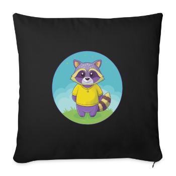 raton laveur mignon kawaii dessin animé clipart animal de compagnie - Housse de coussin décorative 45 x 45 cm - noir - Devant