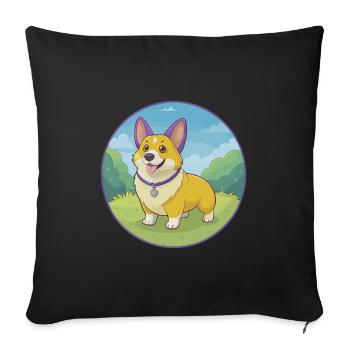 Corgi Dog Cute Kawaii Cartoon Clipart Animal Pet - Sofa pillowcase 17,3'' x 17,3'' (45 x 45 cm) - black - Front