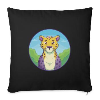guépard mignon kawaii dessin animé clipart animal de compagnie - Housse de coussin décorative 45 x 45 cm - noir - Devant