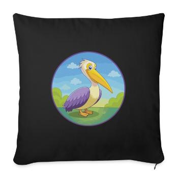 Pélican mignon Kawaii dessin animé Clipart Animal de compagnie - Housse de coussin décorative 45 x 45 cm - noir - Devant