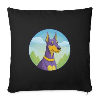 Dobermann chien mignon Kawaii dessin animé Clipart Animal - Housse de coussin décorative 45 x 45 cm - noir - Devant