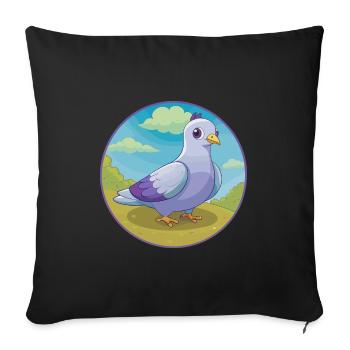 Colombe mignon Kawaii dessin animé Clipart Animal de compagnie - Housse de coussin décorative 45 x 45 cm - noir - Devant