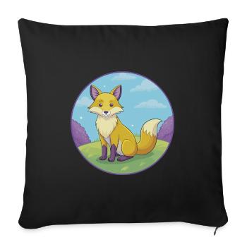 Renard mignon Kawaii dessin animé Clipart Animal de compagnie - Housse de coussin décorative 45 x 45 cm - noir - Devant