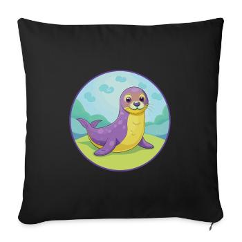 phoque mignon Kawaii dessin animé Clipart animal de compagnie - Housse de coussin décorative 45 x 45 cm - noir - Devant