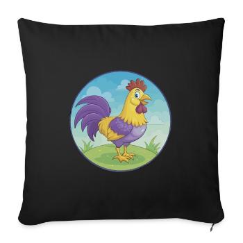 Coq mignon Kawaii dessin animé Clipart Animal de compagnie - Housse de coussin décorative 45 x 45 cm - noir - Devant