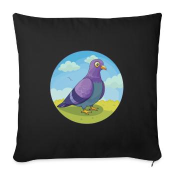 Pigeon Mignon Kawaii Dessin animé Clipart Animal de compagnie - Housse de coussin décorative 45 x 45 cm - noir - Devant