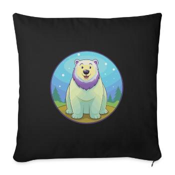 ours polaire mignon kawaii dessin animé clipart animal de compagnie - Housse de coussin décorative 45 x 45 cm - noir - Devant