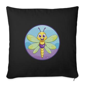 libellule mignon kawaii dessin animé clipart animal de compagnie - Housse de coussin décorative 45 x 45 cm - noir - Devant