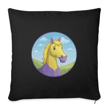 cheval mignon kawaii dessin animé clipart animal de compagnie - Housse de coussin décorative 45 x 45 cm - noir - Devant