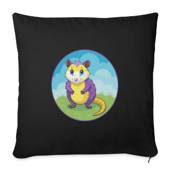 Opossum mignon Kawaii dessin animé Clipart Animal de compagnie - Housse de coussin décorative 45 x 45 cm - noir - Devant